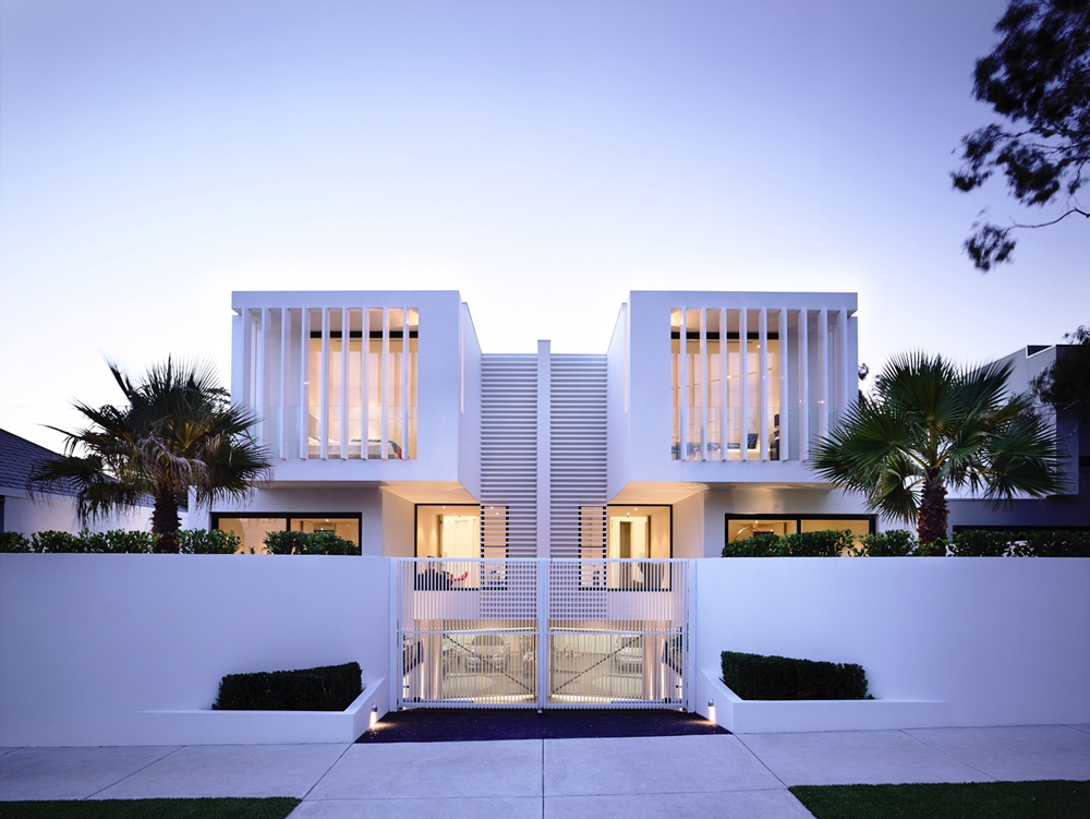 White facade at the sunset