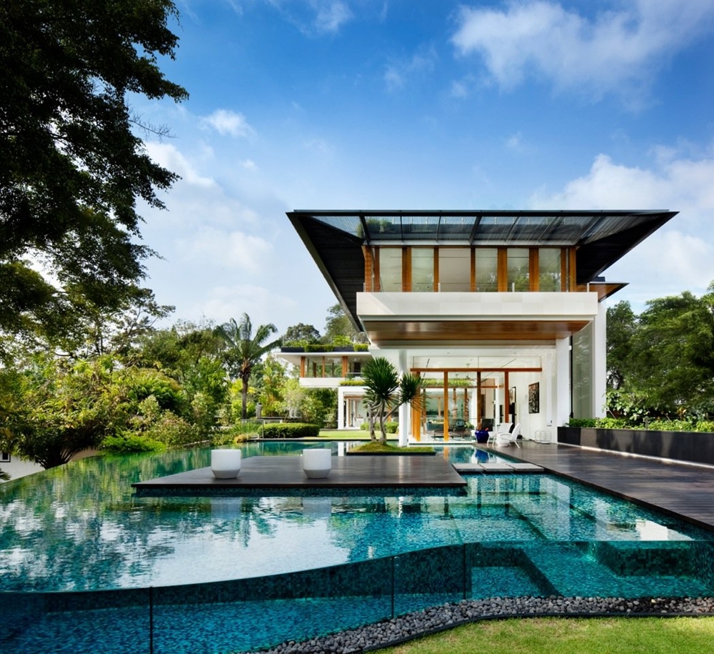 Tropical swimming pool and home